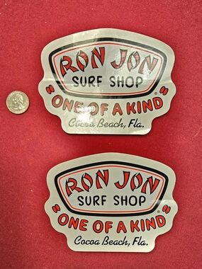 Ron Jon Surf Shop. Famous cocoa beach, Florida.  4 Stickers In red,black,white